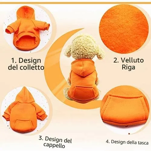 Idepet Felpa con Cappuccio per Cane Animale Domestico Autunno Inverno Cappotto Caldo Vestiti per Cani in Cotone Tinta Unita con Tasca Tuta da Cane Pullover Outdoor per Cani di Piccola Taglia - immagine 5