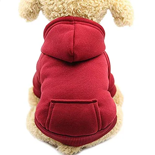 Idepet Felpa con Cappuccio per Cane Animale Domestico Autunno Inverno Cappotto Caldo Vestiti per Cani in Cotone Tinta Unita con Tasca Tuta da Cane Pullover Outdoor per Cani di Piccola Taglia - immagine 1