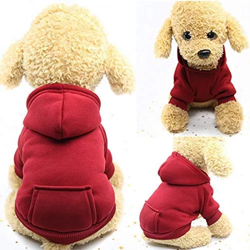 Idepet Felpa con Cappuccio per Cane Animale Domestico Autunno Inverno Cappotto Caldo Vestiti per Cani in Cotone Tinta Unita con Tasca Tuta da Cane Pullover Outdoor per Cani di Piccola Taglia - immagine 2