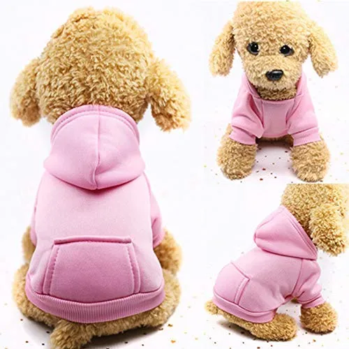 Idepet Felpa con Cappuccio per Cane Animale Domestico Autunno Inverno Cappotto Caldo Vestiti per Cani in Cotone Tinta Unita con Tasca Tuta da Cane Pullover Outdoor per Cani di Piccola Taglia - immagine 2
