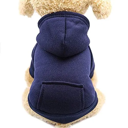 Idepet Felpa con Cappuccio per Cane Animale Domestico Autunno Inverno Cappotto Caldo Vestiti per Cani in Cotone Tinta Unita con Tasca Tuta da Cane Pullover Outdoor per Cani di Piccola Taglia - immagine 2