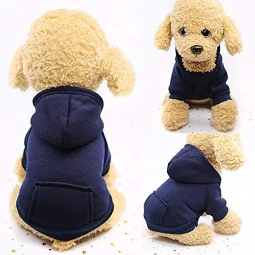 Idepet Felpa con Cappuccio per Cane Animale Domestico Autunno Inverno Cappotto Caldo Vestiti per Cani in Cotone Tinta Unita con Tasca Tuta da Cane Pullover Outdoor per Cani di Piccola Taglia - immagine 3