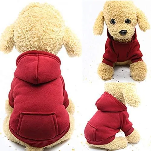 Idepet Felpa con Cappuccio per Cane Animale Domestico Autunno Inverno Cappotto Caldo Vestiti per Cani in Cotone Tinta Unita con Tasca Tuta da Cane Pullover Outdoor per Cani di Piccola Taglia - immagine 2