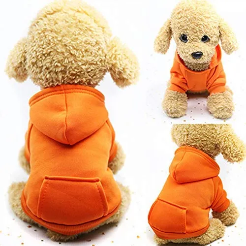 Idepet Felpa con Cappuccio per Cane Animale Domestico Autunno Inverno Cappotto Caldo Vestiti per Cani in Cotone Tinta Unita con Tasca Tuta da Cane Pullover Outdoor per Cani di Piccola Taglia - immagine 2