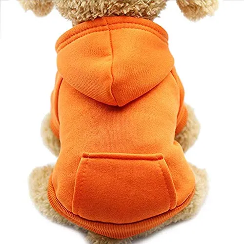 Idepet Felpa con Cappuccio per Cane Animale Domestico Autunno Inverno Cappotto Caldo Vestiti per Cani in Cotone Tinta Unita con Tasca Tuta da Cane Pullover Outdoor per Cani di Piccola Taglia - immagine 1