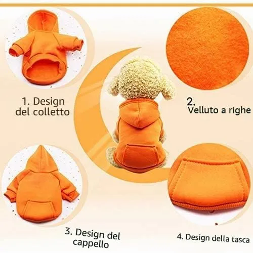 Idepet Felpa con Cappuccio per Cane Animale Domestico Autunno Inverno Cappotto Caldo Vestiti per Cani in Cotone Tinta Unita con Tasca Tuta da Cane Pullover Outdoor per Cani di Piccola Taglia - immagine 5