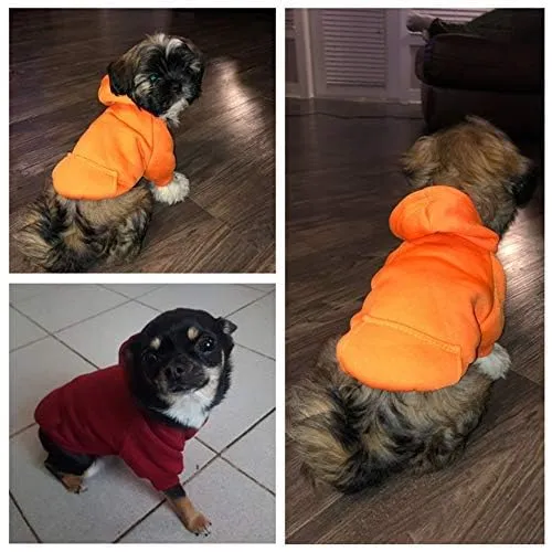 Idepet Felpa con Cappuccio per Cane Animale Domestico Autunno Inverno Cappotto Caldo Vestiti per Cani in Cotone Tinta Unita con Tasca Tuta da Cane Pullover Outdoor per Cani di Piccola Taglia - immagine 4