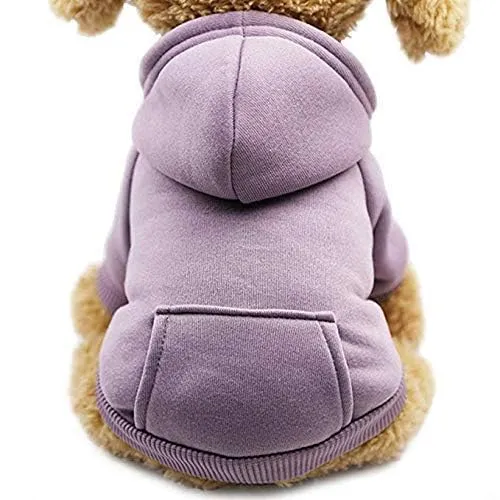 Idepet Felpa con Cappuccio per Cane Animale Domestico Autunno Inverno Cappotto Caldo Vestiti per Cani in Cotone Tinta Unita con Tasca Tuta da Cane Pullover Outdoor per Cani di Piccola Taglia - immagine 2