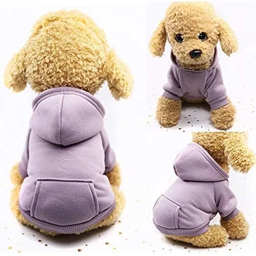 Idepet Felpa con Cappuccio per Cane Animale Domestico Autunno Inverno Cappotto Caldo Vestiti per Cani in Cotone Tinta Unita con Tasca Tuta da Cane Pullover Outdoor per Cani di Piccola Taglia - immagine 3