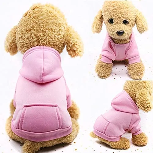 Idepet Felpa con Cappuccio per Cane Animale Domestico Autunno Inverno Cappotto Caldo Vestiti per Cani in Cotone Tinta Unita con Tasca Tuta da Cane Pullover Outdoor per Cani di Piccola Taglia - immagine 3