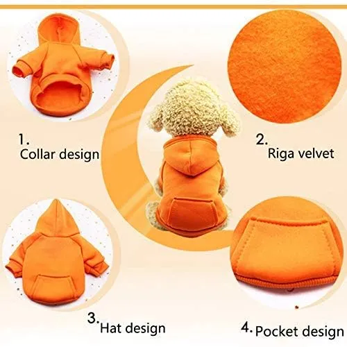 Idepet Felpa con Cappuccio per Cane Animale Domestico Autunno Inverno Cappotto Caldo Vestiti per Cani in Cotone Tinta Unita con Tasca Tuta da Cane Pullover Outdoor per Cani di Piccola Taglia - immagine 6