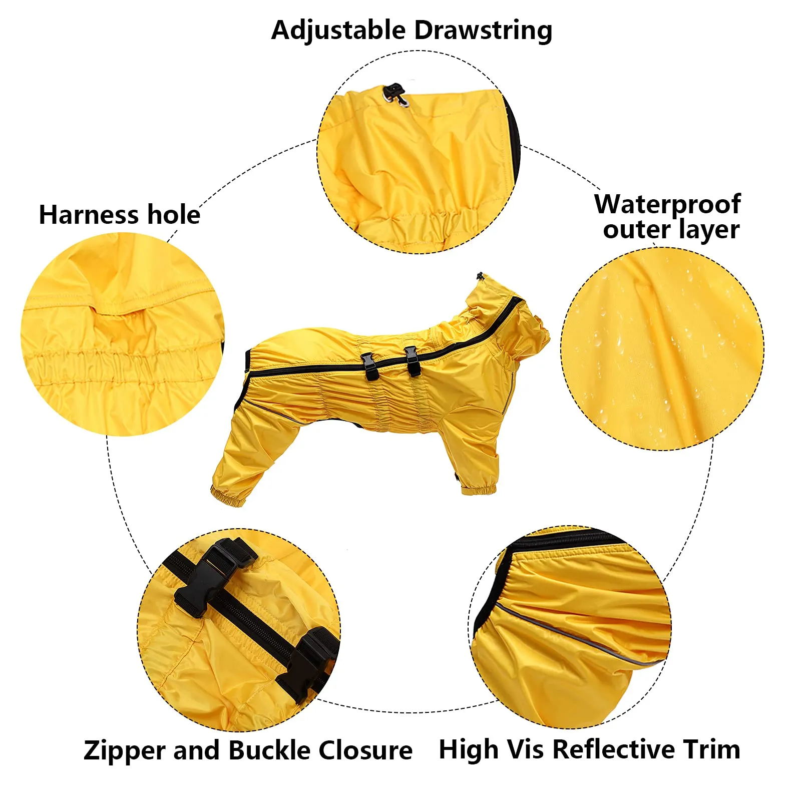 Geyecete - 1/2 zampe pantaloni tuta impermeabile per cani, 4 gambe riflettente pioggia impermeabile Gear per cani, Con cerniera e fibbia, per cuccioli piccolo e medio-Giallo-XXXL - immagine 2