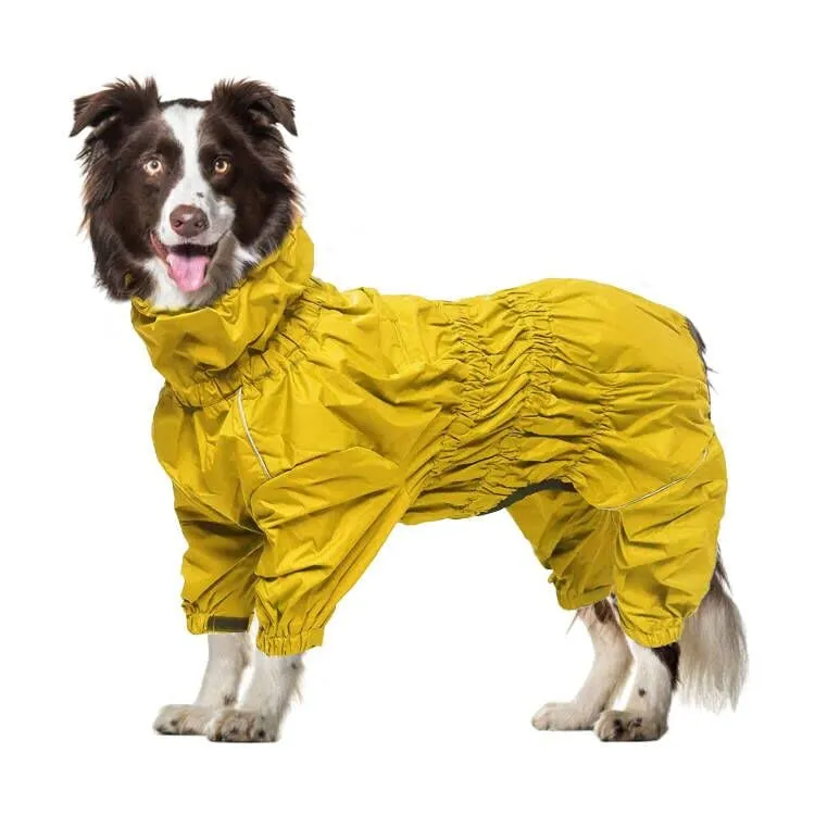 Geyecete - 1/2 zampe pantaloni tuta impermeabile per cani, 4 gambe riflettente pioggia impermeabile Gear per cani, Con cerniera e fibbia, per cuccioli piccolo e medio-Giallo-M - immagine 1