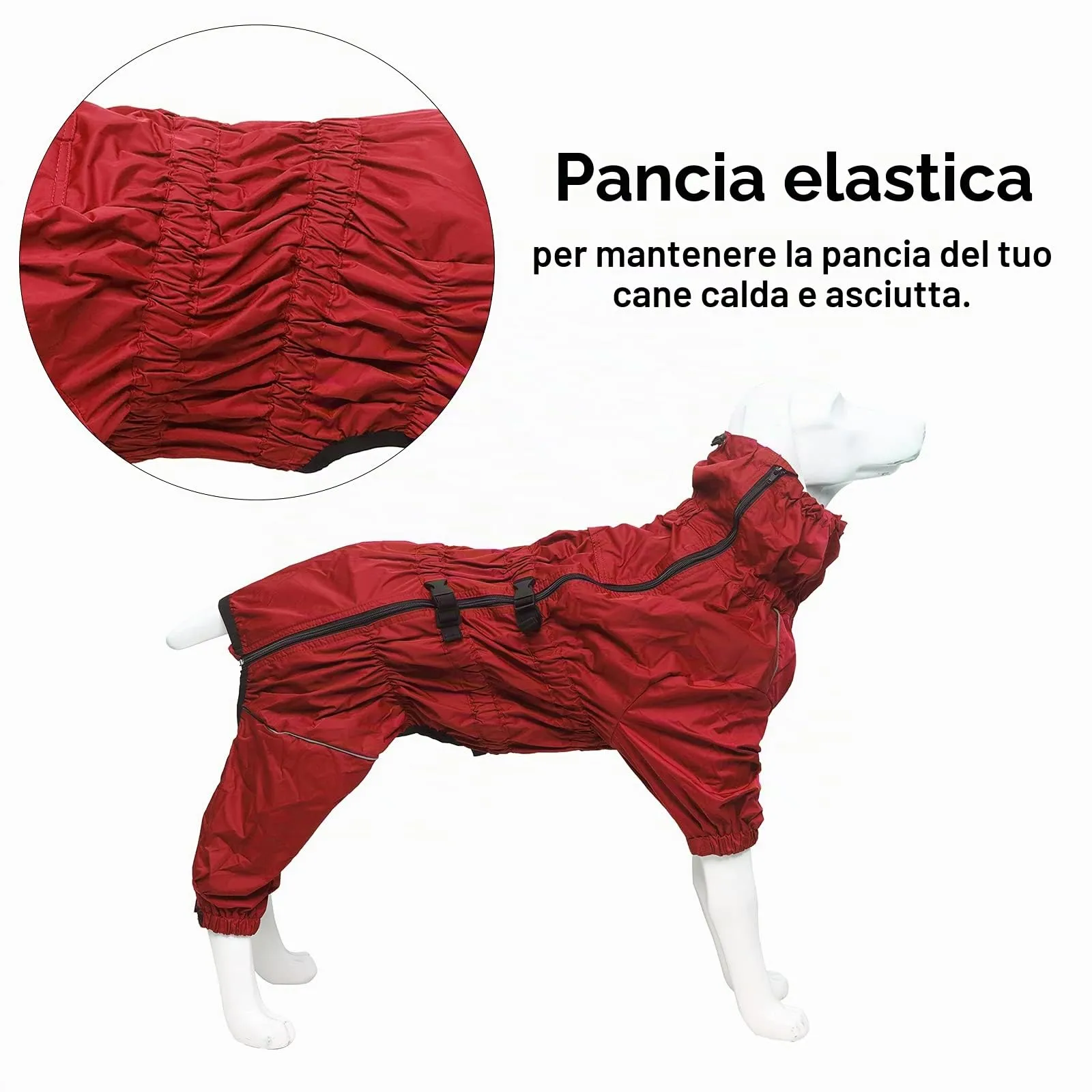 Geyecete - 1/2 zampe pantaloni tuta impermeabile per cani, 4 gambe riflettente pioggia impermeabile Gear per cani, Con cerniera e fibbia, per cuccioli piccolo e medio-Rosso-S - immagine 3