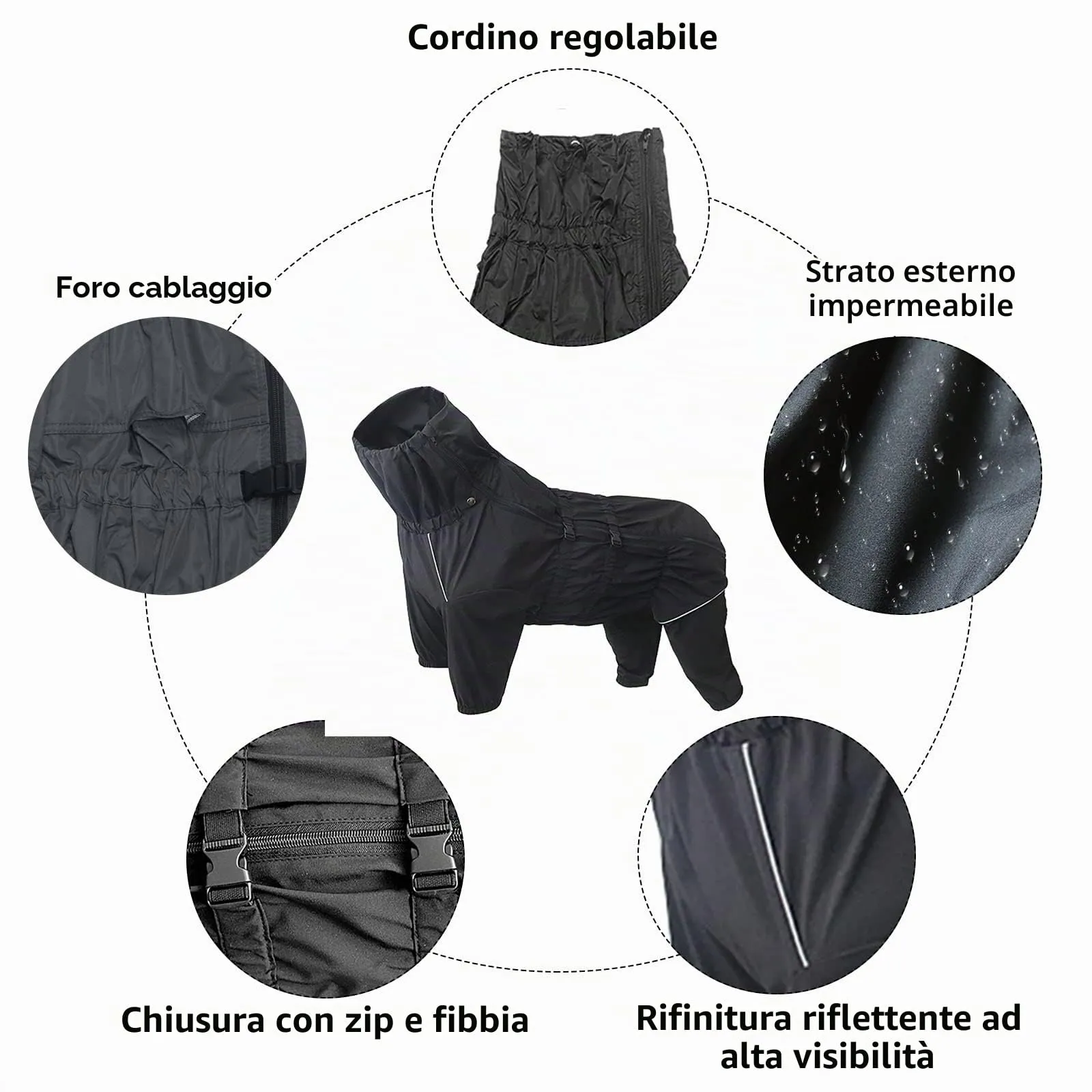 Geyecete - 1/2 zampe pantaloni tuta impermeabile per cani, 4 gambe riflettente pioggia impermeabile Gear per cani, Con cerniera e fibbia, per cuccioli piccolo e medio-Nero-XL - immagine 2