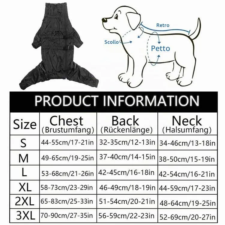 Geyecete - 1/2 zampe pantaloni tuta impermeabile per cani, 4 gambe riflettente pioggia impermeabile Gear per cani, Con cerniera e fibbia, per cuccioli piccolo e medio-Nero-XL - immagine 7