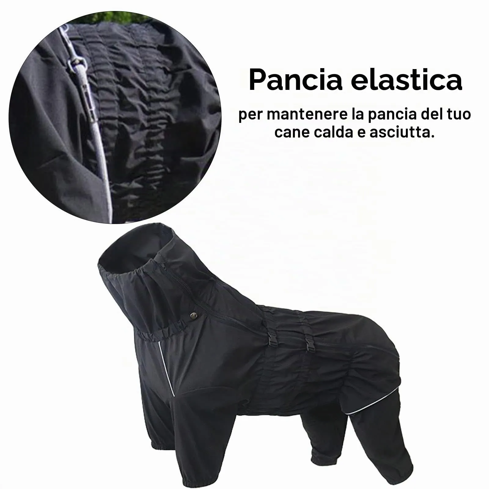 Geyecete - 1/2 zampe pantaloni tuta impermeabile per cani, 4 gambe riflettente pioggia impermeabile Gear per cani, Con cerniera e fibbia, per cuccioli piccolo e medio-Nero-L - immagine 3