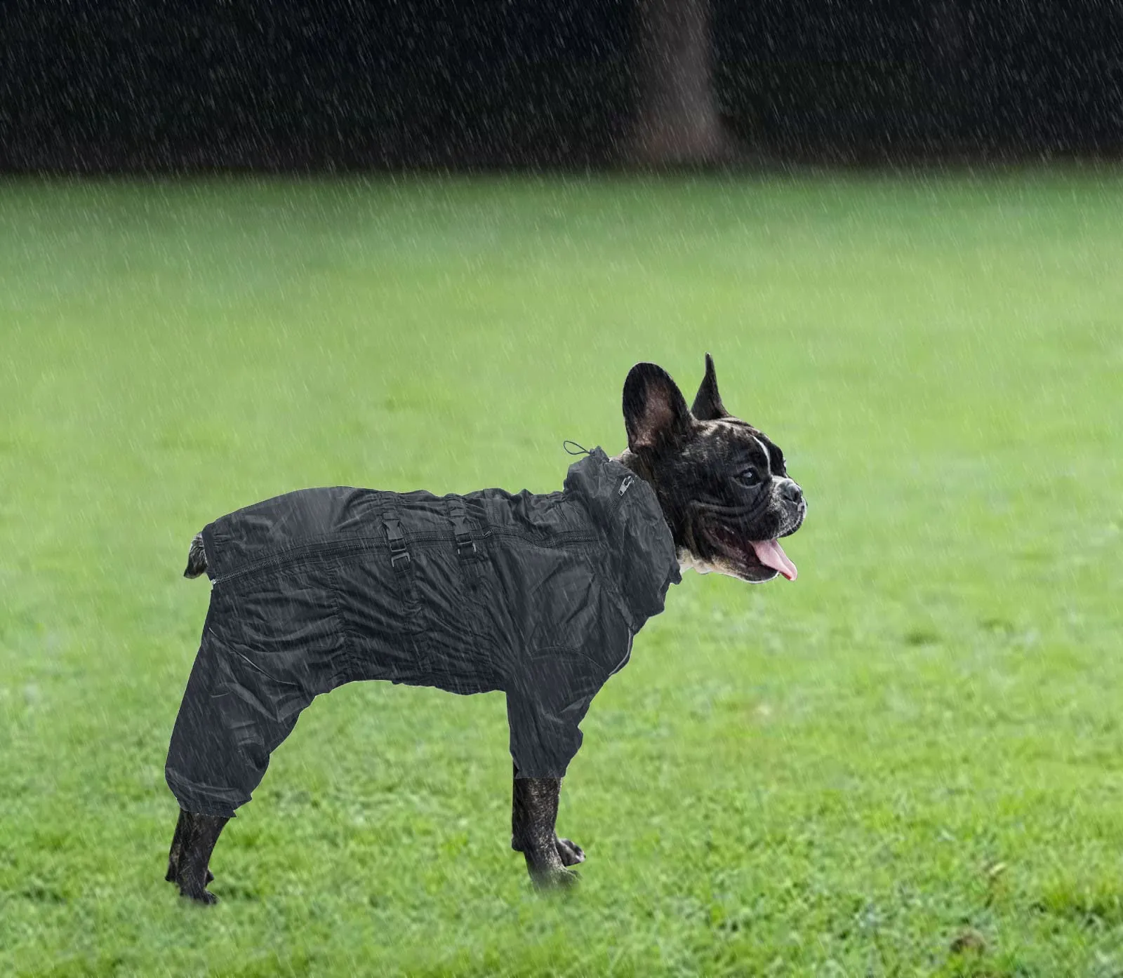 Geyecete - 1/2 zampe pantaloni tuta impermeabile per cani, 4 gambe riflettente pioggia impermeabile Gear per cani, Con cerniera e fibbia, per cuccioli piccolo e medio-Nero-L - immagine 4