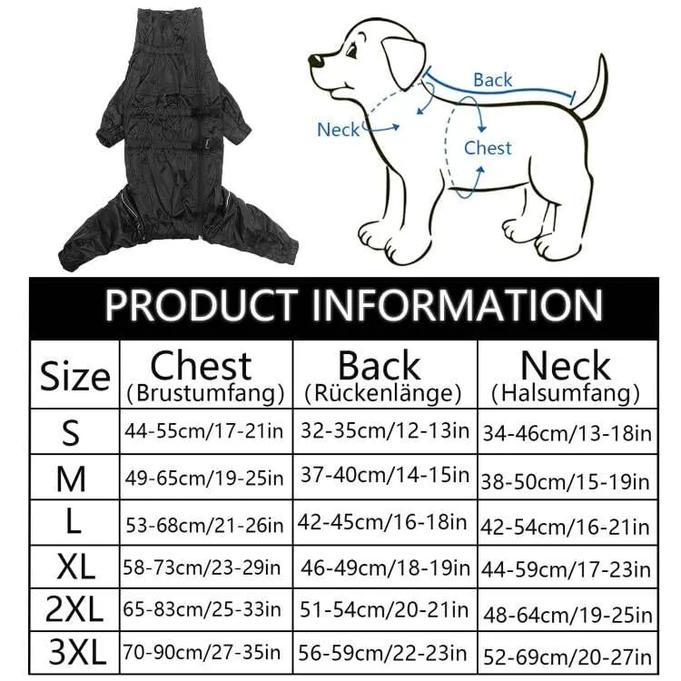 Geyecete - 1/2 zampe pantaloni tuta impermeabile per cani, 4 gambe riflettente pioggia impermeabile Gear per cani, Con cerniera e fibbia, per cuccioli piccolo e medio-Nero-XXXL - immagine 7