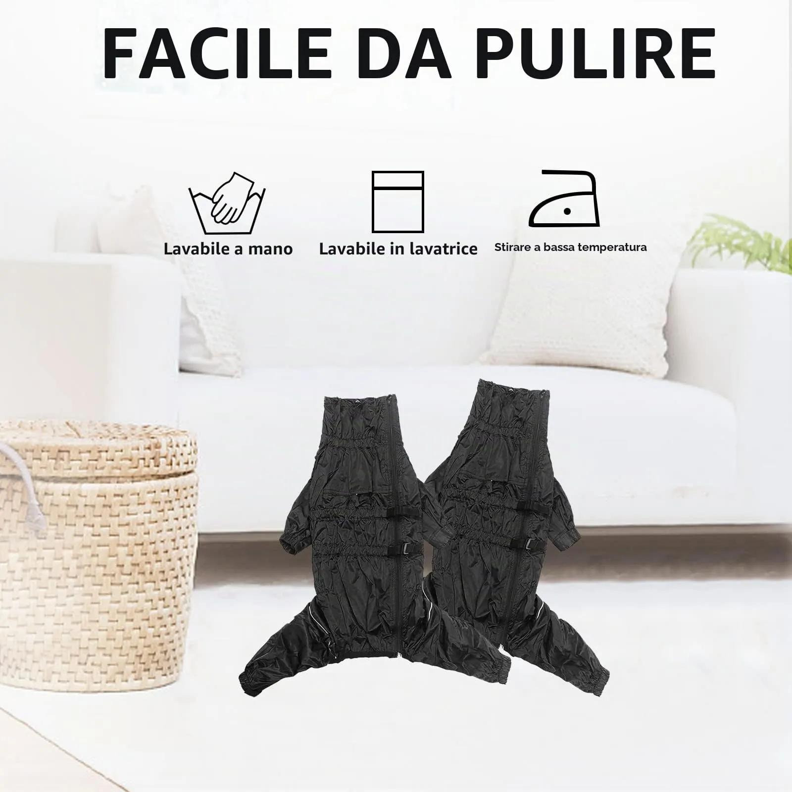 Geyecete - 1/2 zampe pantaloni tuta impermeabile per cani, 4 gambe riflettente pioggia impermeabile Gear per cani, Con cerniera e fibbia, per cuccioli piccolo e medio-Nero-M - immagine 5