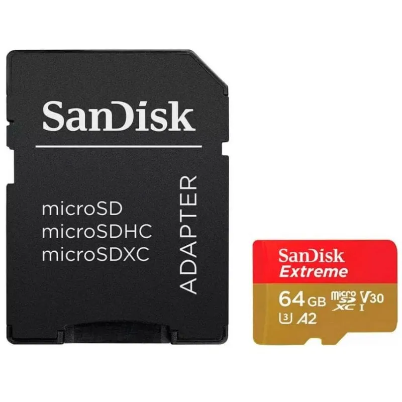 Scheda MicroSDXC Sandisk Extreme PLUS SDSQXBU-064G-GN6MA 64GB 200MB/s 90MB/s UHS-I U3 V30 A2 con adattatore SD - immagine 1