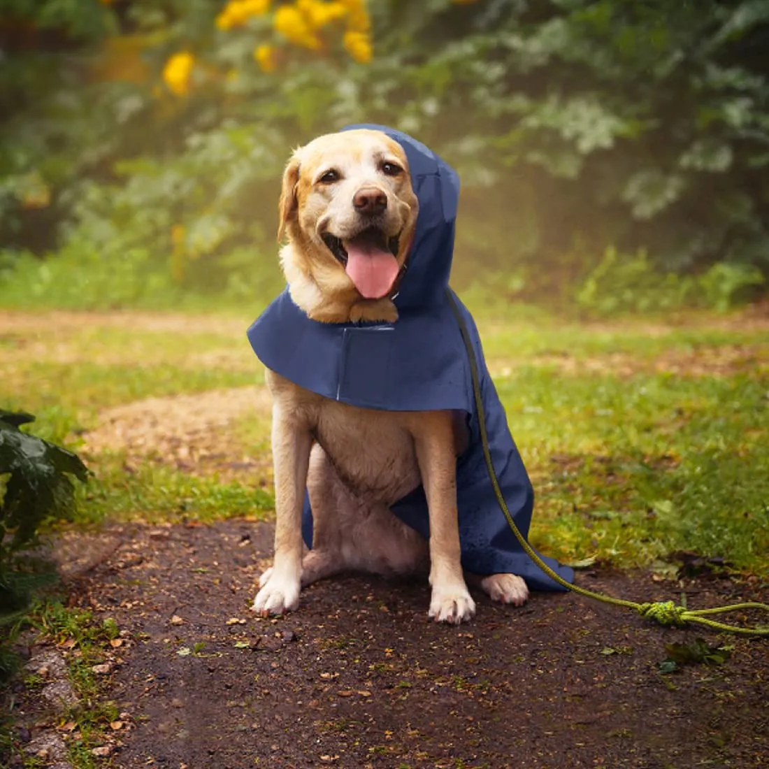 Idepet - Mantella per cani con cappuccio e foro per il collare, impermeabile e riflettente, per cani di piccola, media e grande taglia Blu Marino - immagine 4
