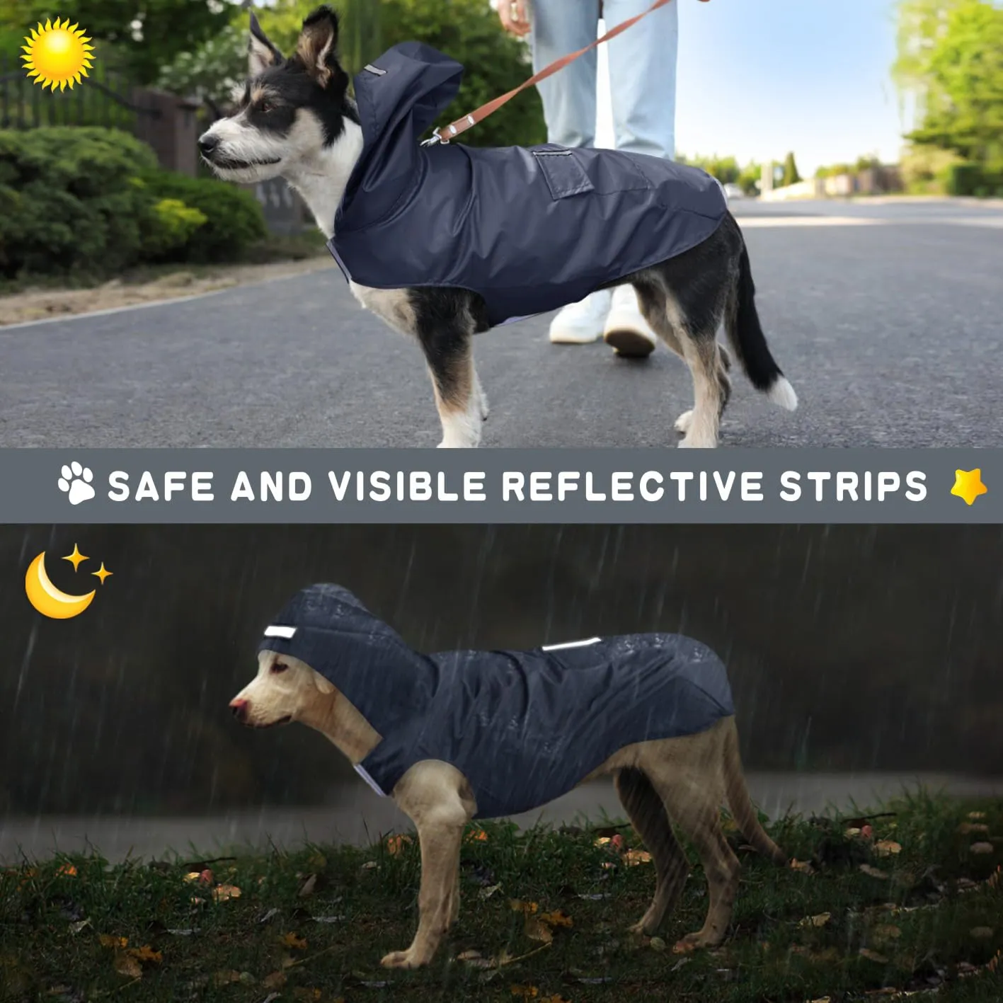 Idepet - Mantella per cani con cappuccio e foro per il collare, impermeabile e riflettente, per cani di piccola, media e grande taglia Blu Marino - immagine 7