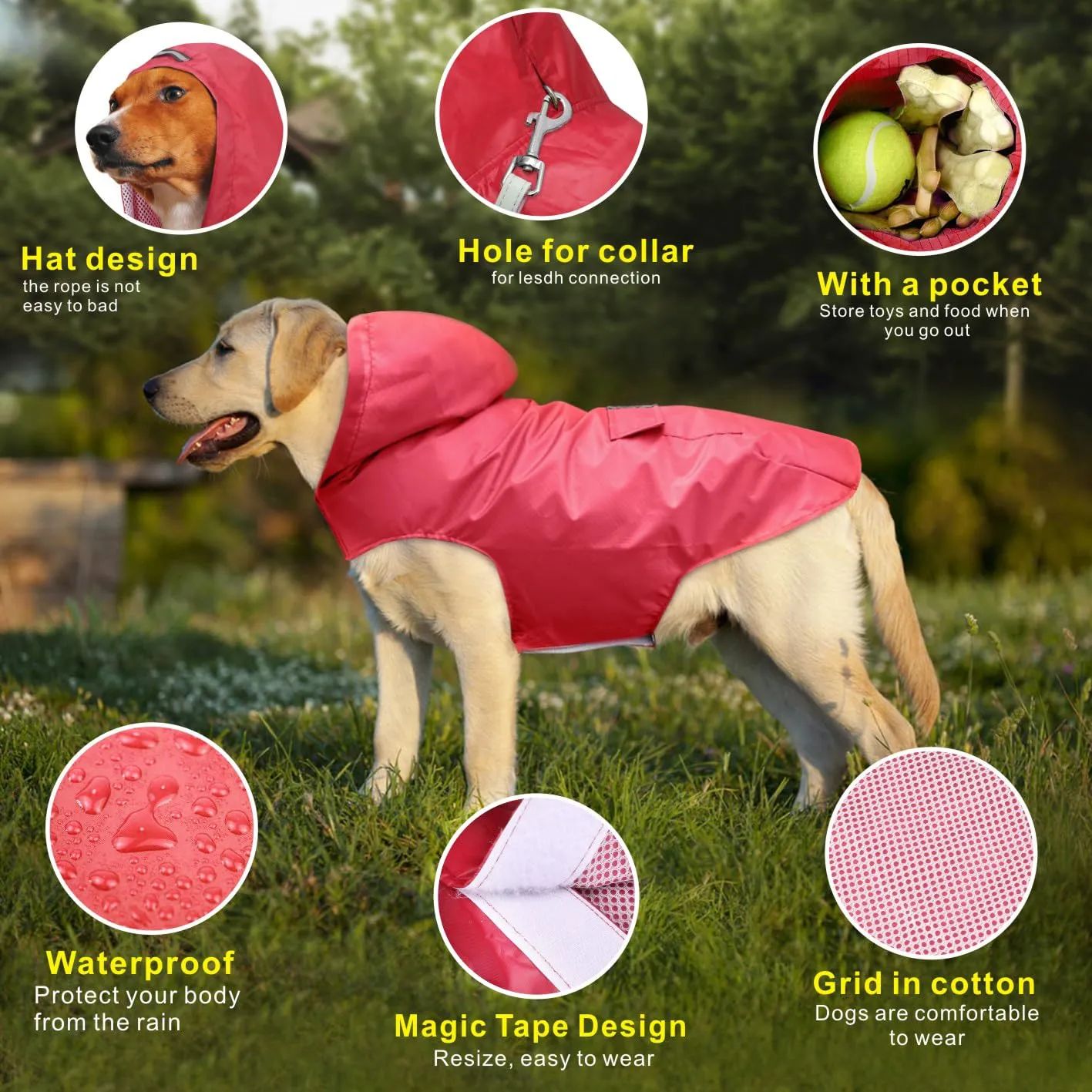 Idepet - Mantella per cani con cappuccio e foro per il collare, impermeabile e riflettente, per cani di piccola, media e grande taglia - immagine 3