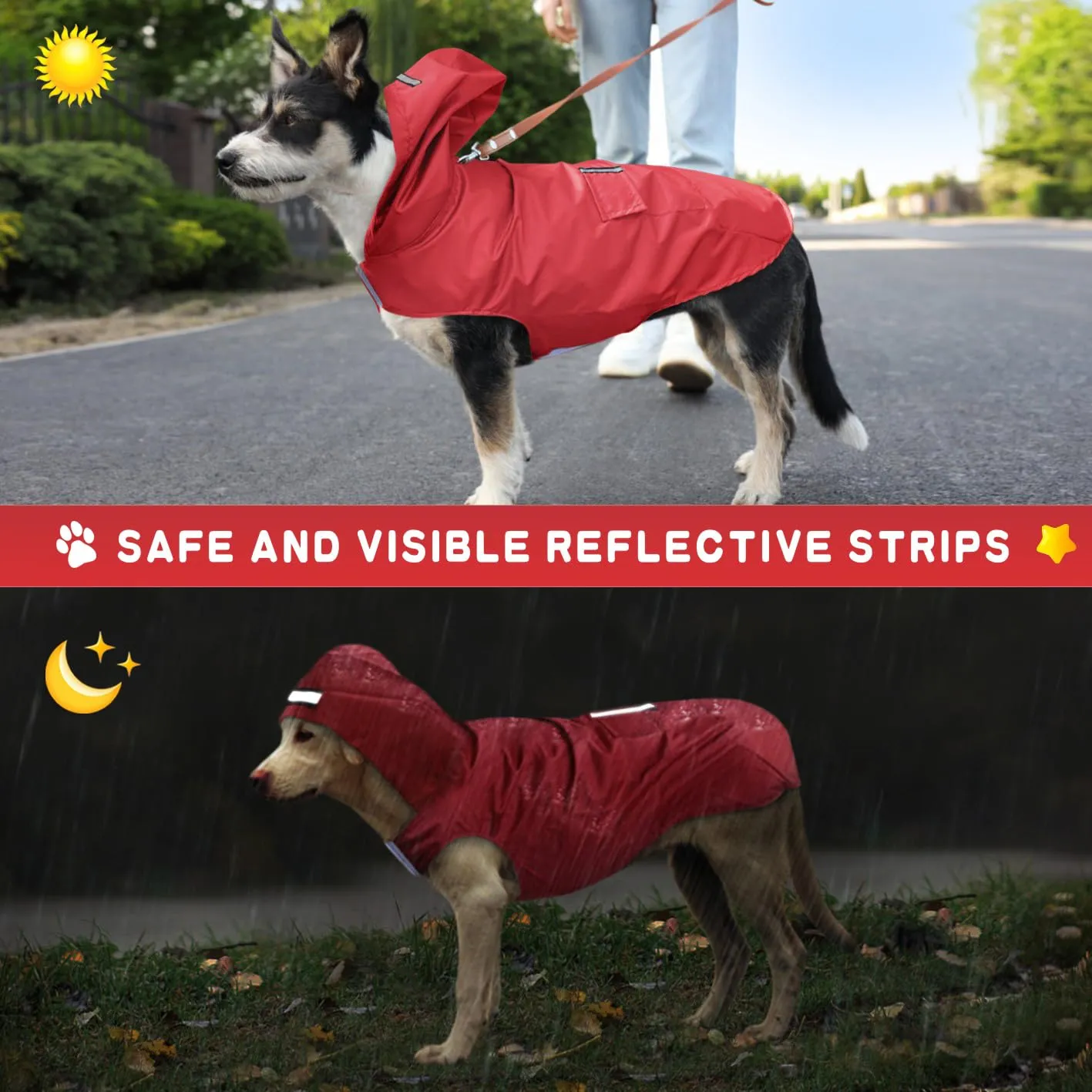 Idepet - Mantella per cani con cappuccio e foro per il collare, impermeabile e riflettente, per cani di piccola, media e grande taglia Rosso - immagine 5