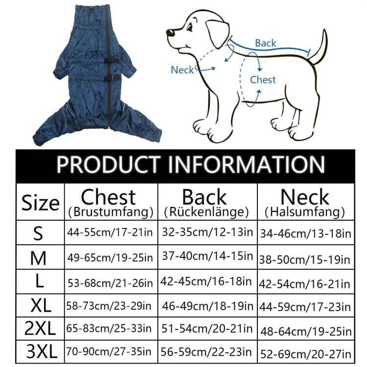 Geyecete - 1/2 zampe pantaloni tuta impermeabile per cani, 4 gambe riflettente pioggia impermeabile Gear per cani, Con cerniera e fibbia, per cuccioli piccolo e medio-Scuro Blu -S - immagine 7