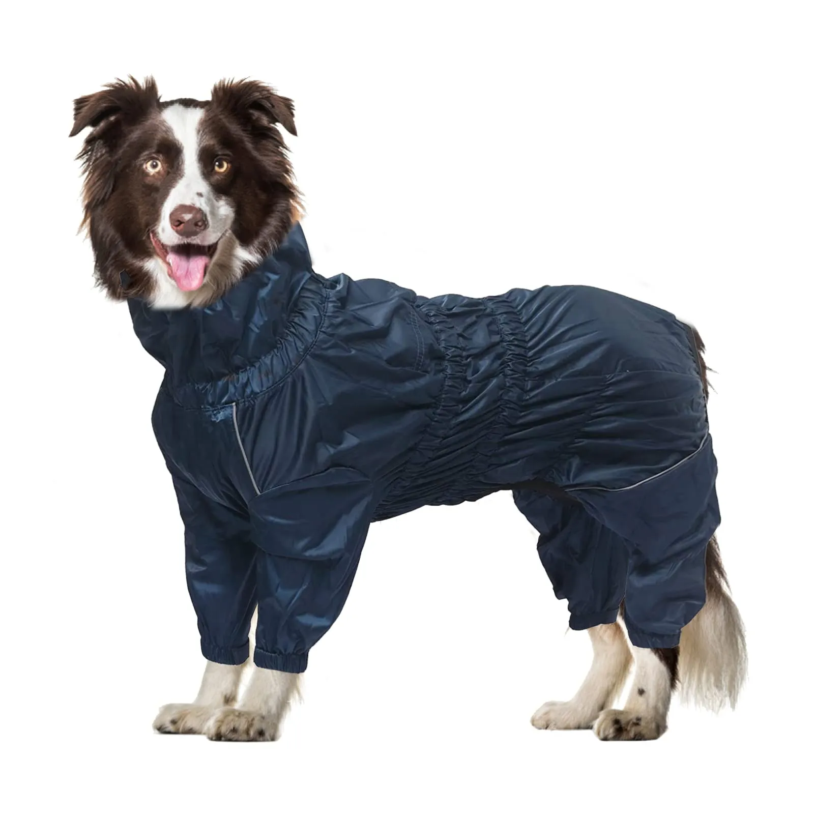 Geyecete - 1/2 zampe pantaloni tuta impermeabile per cani, 4 gambe riflettente pioggia impermeabile Gear per cani, Con cerniera e fibbia, per cuccioli piccolo e medio-Scuro Blu -XL - immagine 1