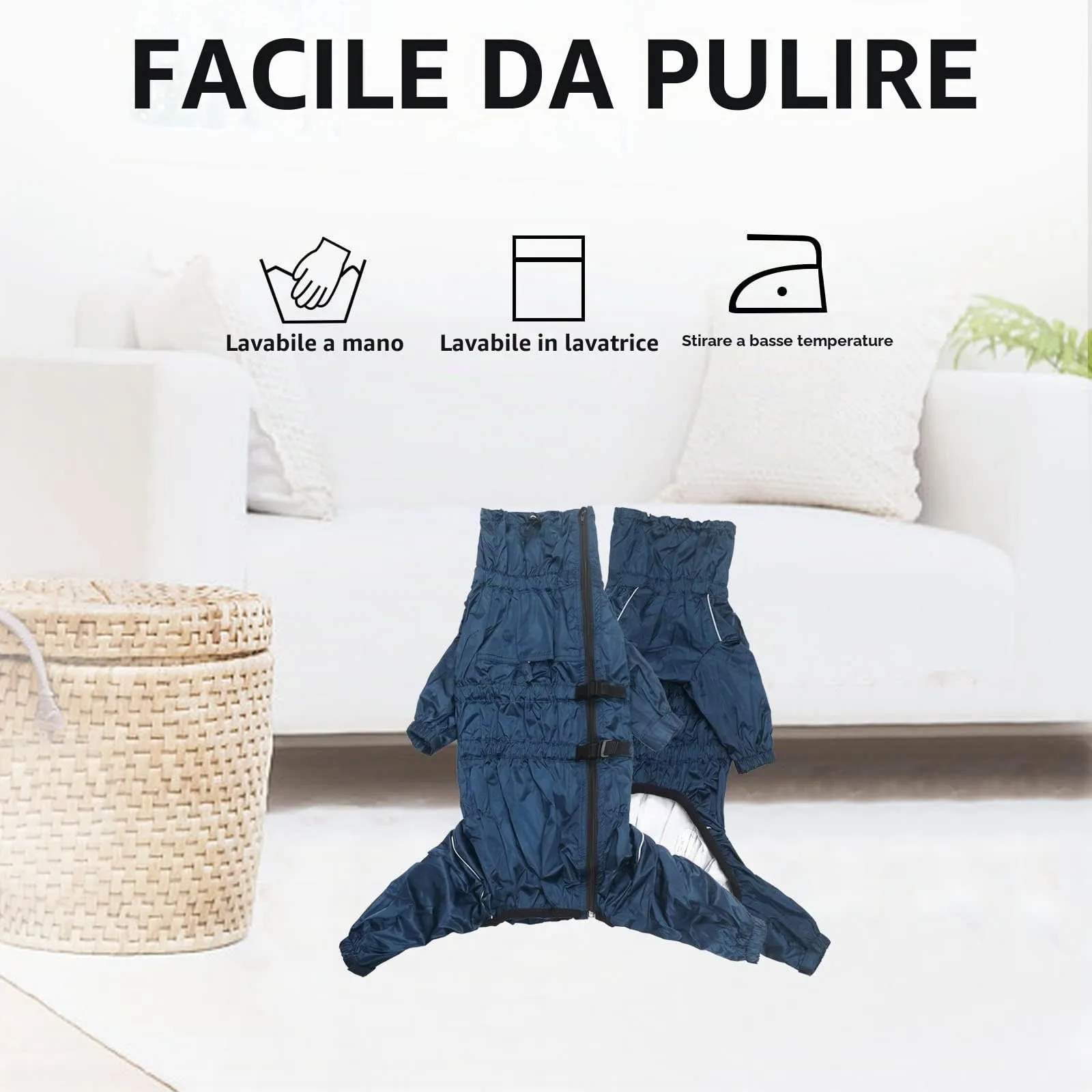 Geyecete - 1/2 zampe pantaloni tuta impermeabile per cani, 4 gambe riflettente pioggia impermeabile Gear per cani, Con cerniera e fibbia, per cuccioli piccolo e medio-Scuro Blu -M - immagine 5
