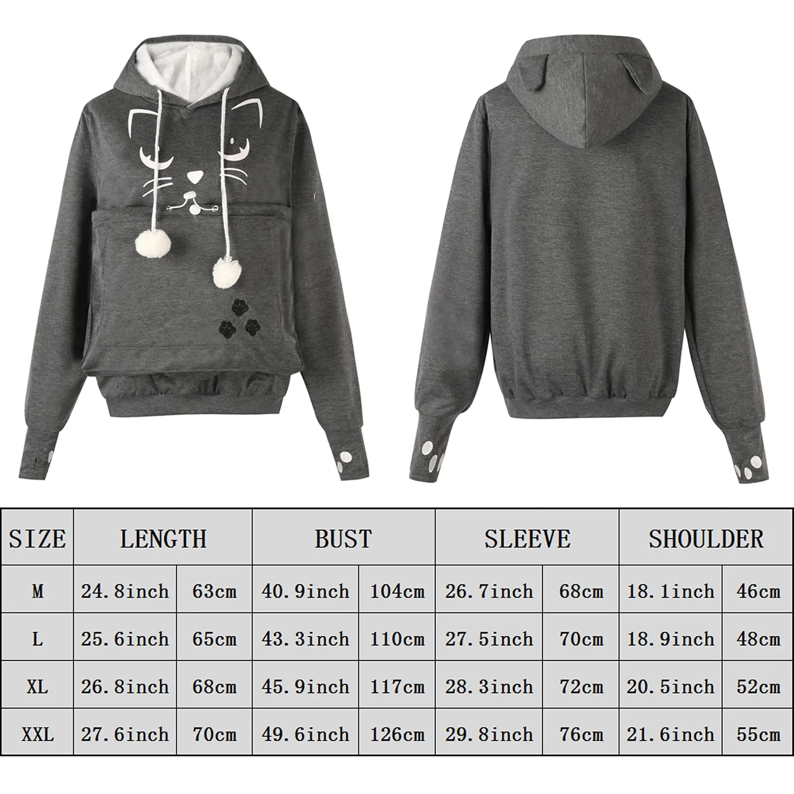 AMOYUN Donna Felpa con Tasca Moda Felpa con Cappuccio Sweatshirt Tasca Porta Gatti Cani E Animali Hoody Moda Felpe Casual Carrier Top Canguro Animale Domestico Cane Gatto Marsupio Grande con Cappotto - immagine 4