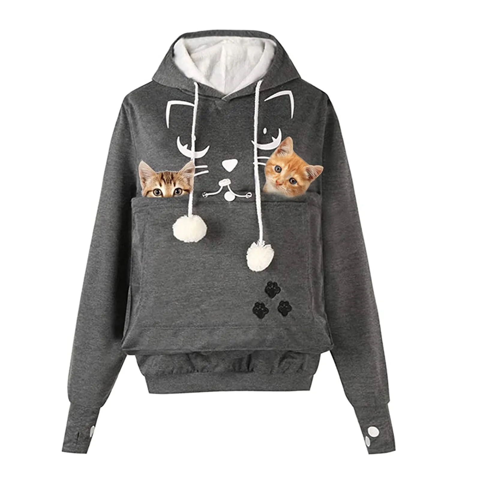AMOYUN Donna Felpa con Tasca Moda Felpa con Cappuccio Sweatshirt Tasca Porta Gatti Cani E Animali Hoody Moda Felpe Casual Carrier Top Canguro Animale Domestico Cane Gatto Marsupio Grande con Cappotto - immagine 1