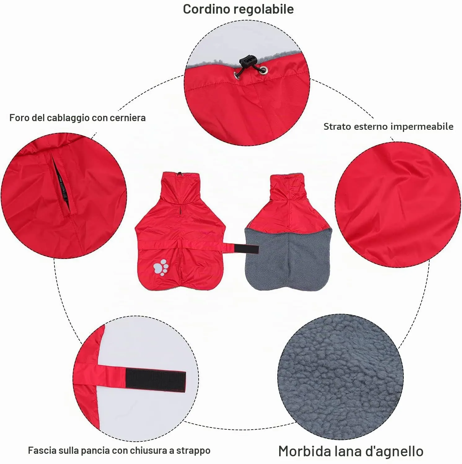 Geyecete Invernale Cappotto levriero,Impermeabile Cane Taglia Grande,Cappotto cane con fodera in pile caldo,Pullover Cane con Collo alto antivento,Giacca per cani media e grande-Rosso-XL - immagine 2