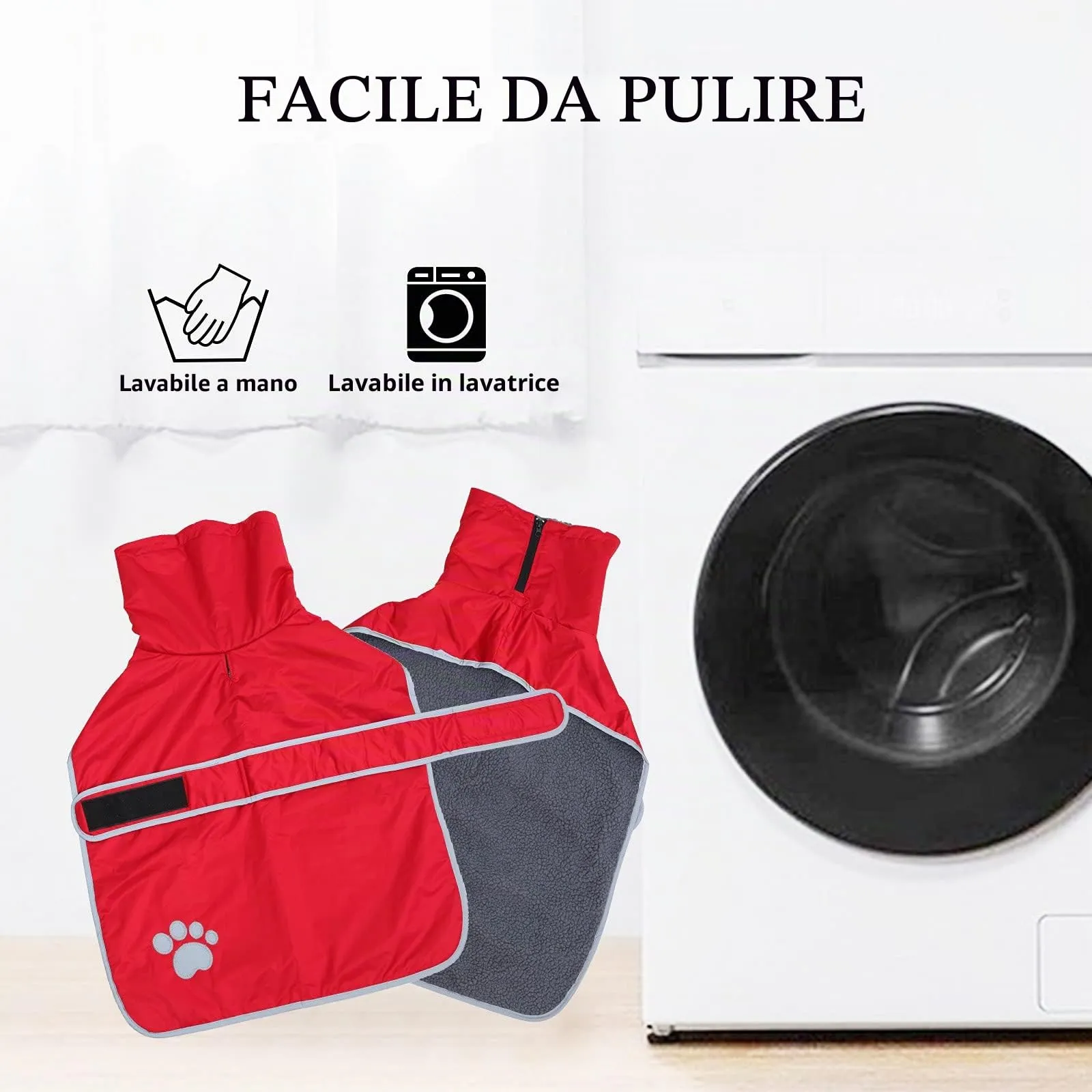Geyecete -Invernale Cappotto per cane bassotti, con fodera in pile polare,impermeabile abbigliamento da esterni con Foro per Imbracatura,Giacca per cani piccola y media-Rosso-XL - immagine 5
