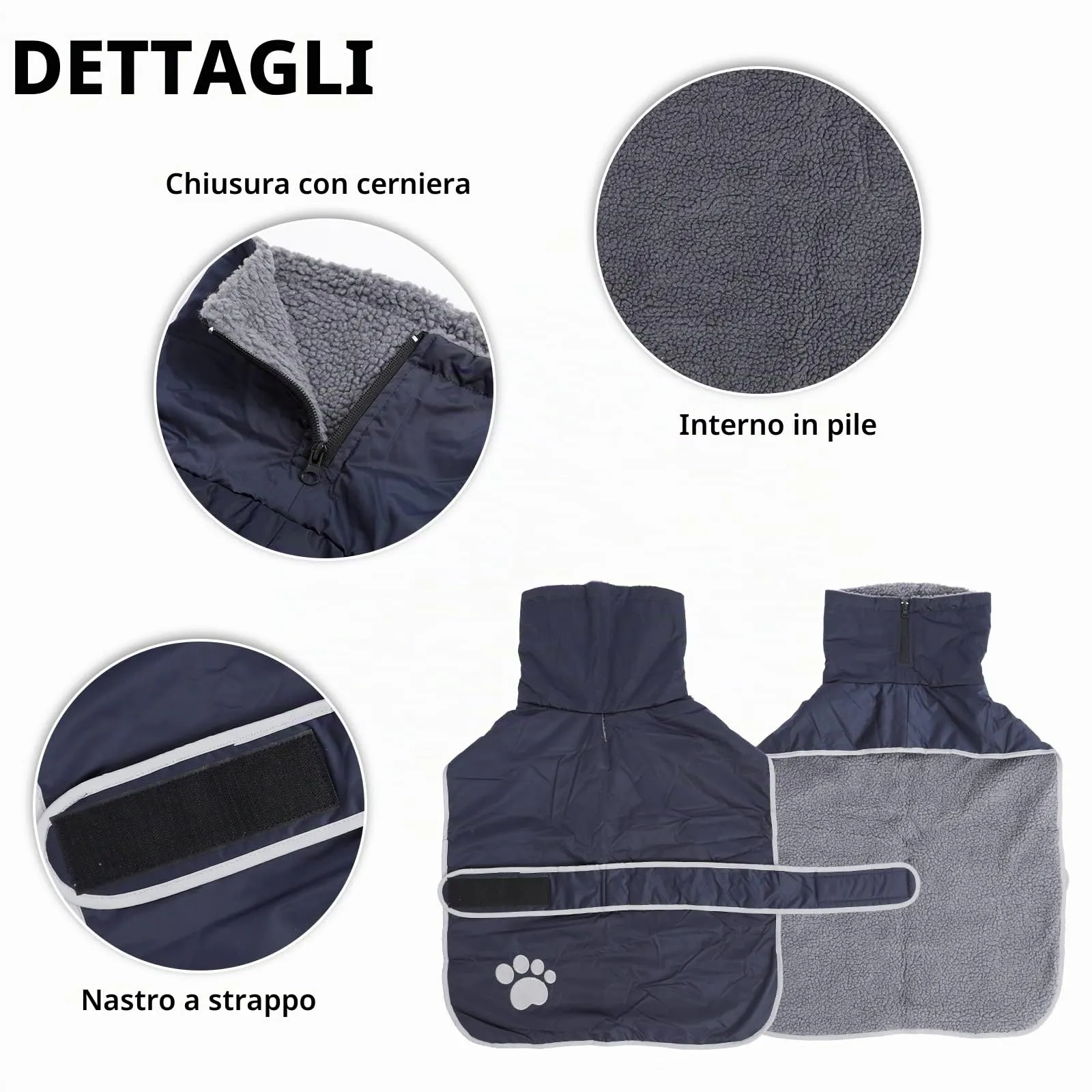 Geyecete -Invernale Cappotto per cane bassotti, con fodera in pile polare,impermeabile abbigliamento da esterni con Foro per Imbracatura,Giacca per cani piccola y media-Blu Navy-M - immagine 2