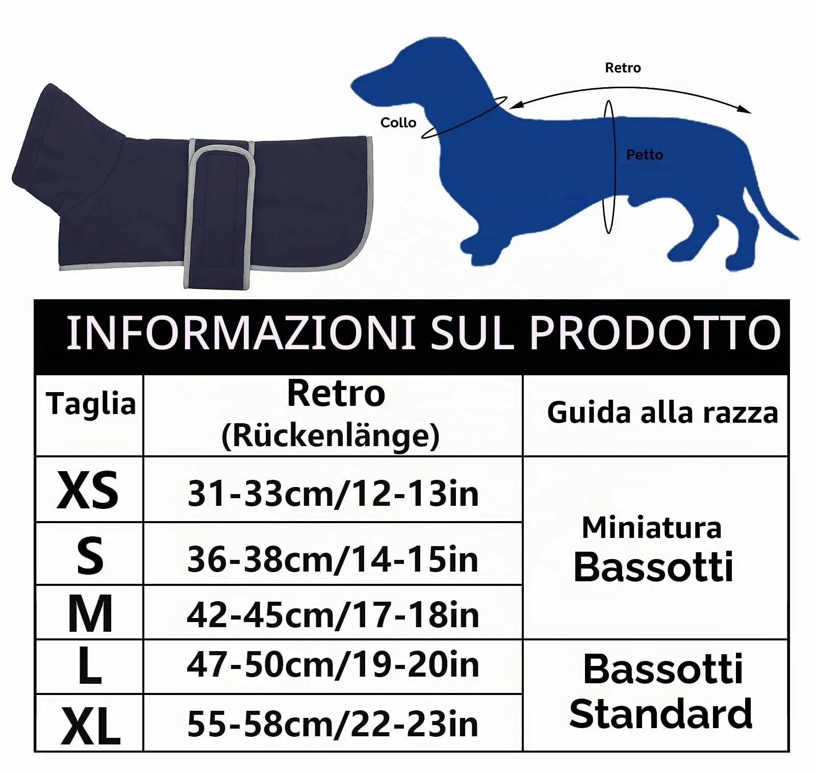 Geyecete -Invernale Cappotto per cane bassotti, con fodera in pile polare,impermeabile abbigliamento da esterni con Foro per Imbracatura,Giacca per cani piccola y media-Blu Navy-M - immagine 7