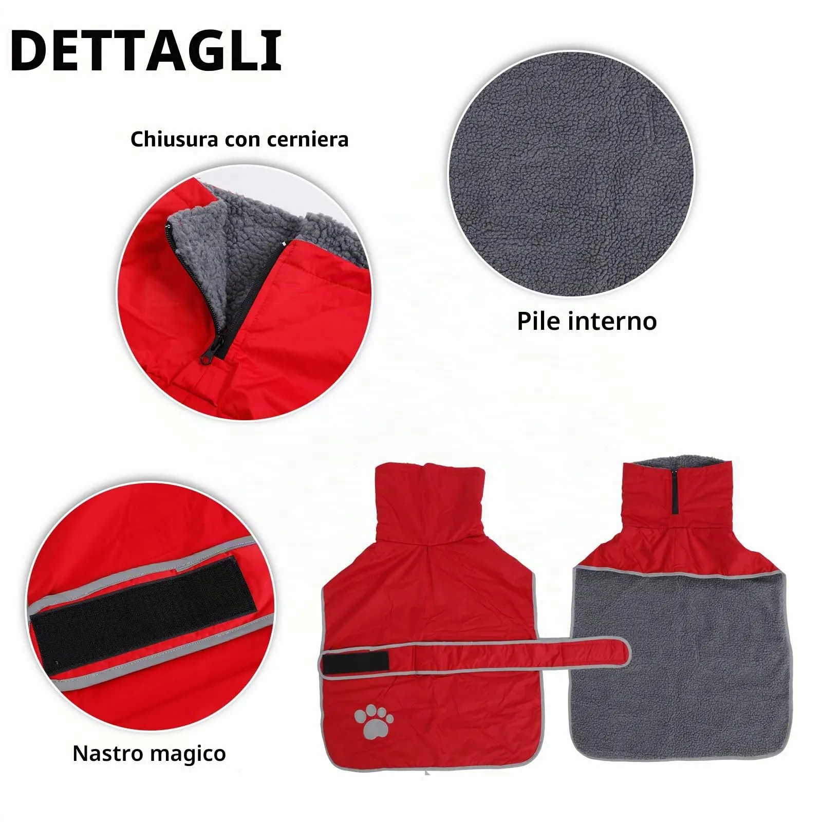Geyecete -Invernale Cappotto per cane bassotti, con fodera in pile polare,impermeabile abbigliamento da esterni con Foro per Imbracatura,Giacca per cani piccola y media-Rosso-M - immagine 2