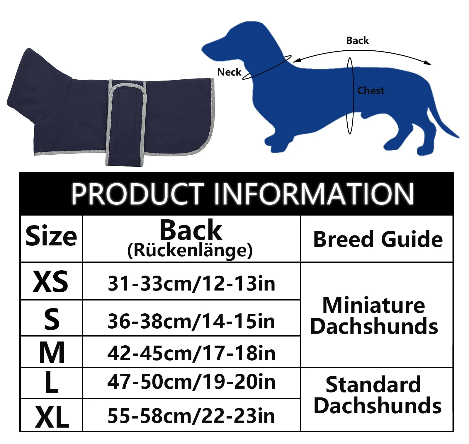 Geyecete -Invernale Cappotto per cane bassotti, con fodera in pile polare,impermeabile abbigliamento da esterni con Foro per Imbracatura,Giacca per cani piccola y media-Blu Navy-XL - immagine 7