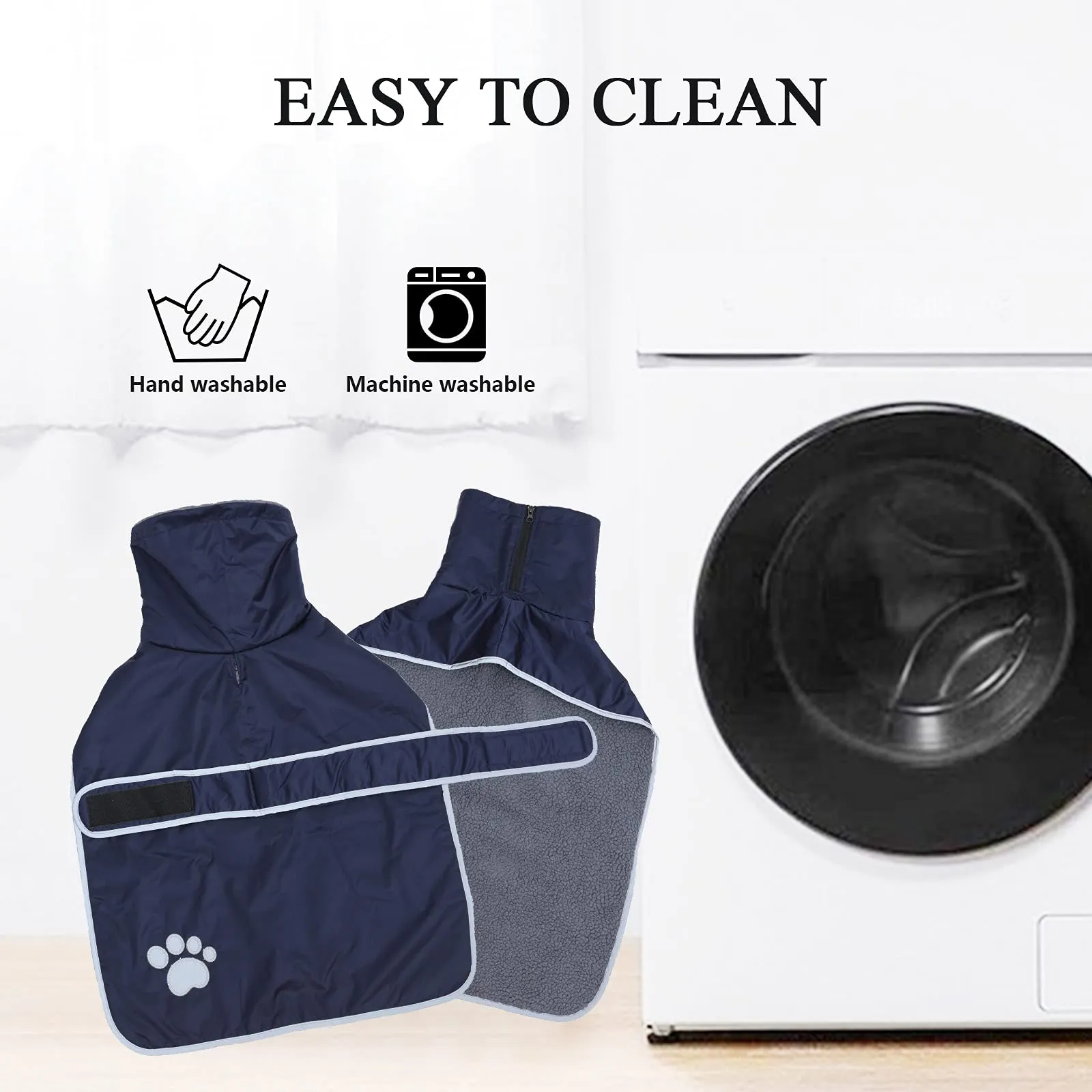 Geyecete -Invernale Cappotto per cane bassotti, con fodera in pile polare,impermeabile abbigliamento da esterni con Foro per Imbracatura,Giacca per cani piccola y media-Blu Navy-S - immagine 5