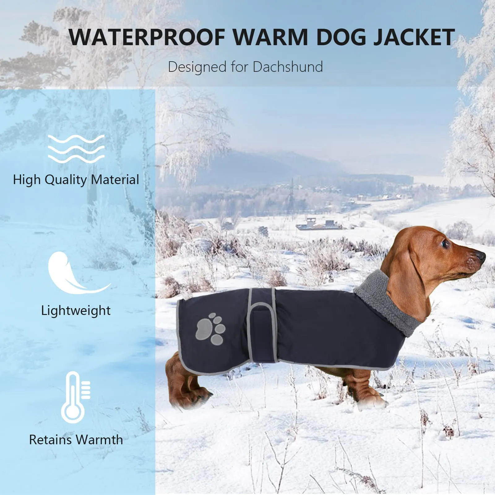 Geyecete -Invernale Cappotto per cane bassotti, con fodera in pile polare,impermeabile abbigliamento da esterni con Foro per Imbracatura,Giacca per cani piccola y media-Blu Navy-S - immagine 6