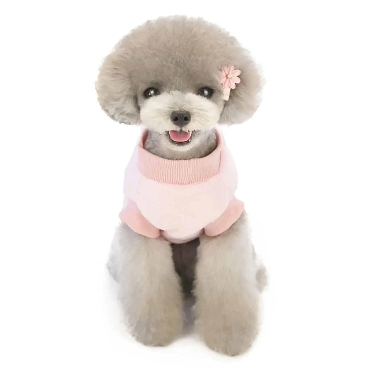 Izefia Maglione per cani in pile di lana invernale calda felpa con fiori pigiama maglione in pile per cani di taglia piccola e gatto medio, rosa, L - immagine 4