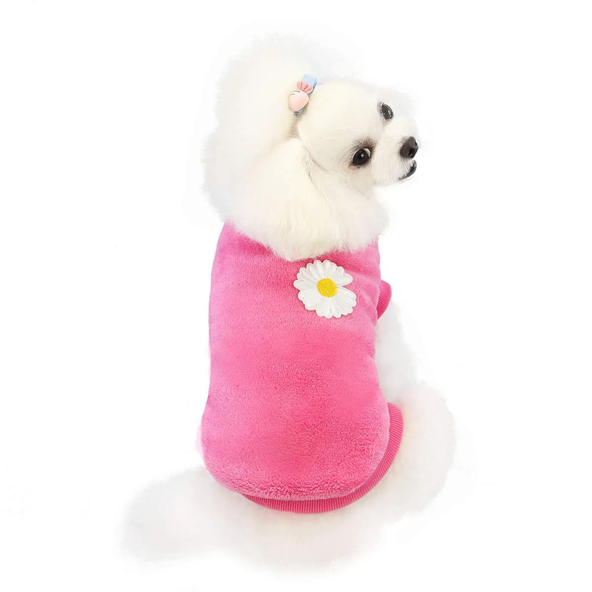 Maglione per cani Vestiti in pile Maglioni di lana invernale Calda Felpa Felpa con fiori Pigiama Maglione in pile per cani di piccola taglia M Cat Magenta XXL - immagine 3