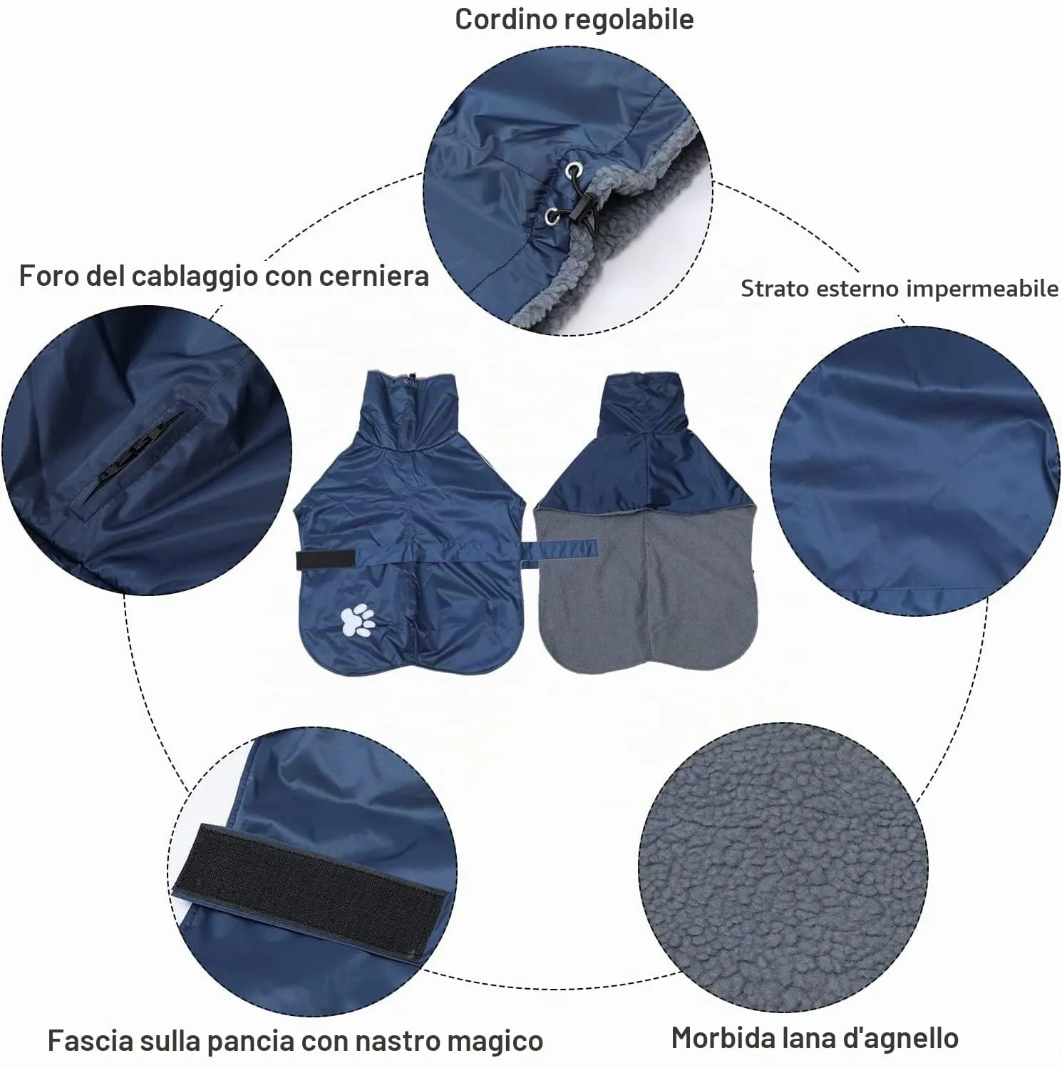Geyecete Invernale Cappotto levriero,Impermeabile Cane Taglia Grande,Cappotto cane con fodera in pile caldo,Pullover Cane con Collo alto antivento,Giacca per cani media e grande-Blu-L - immagine 2