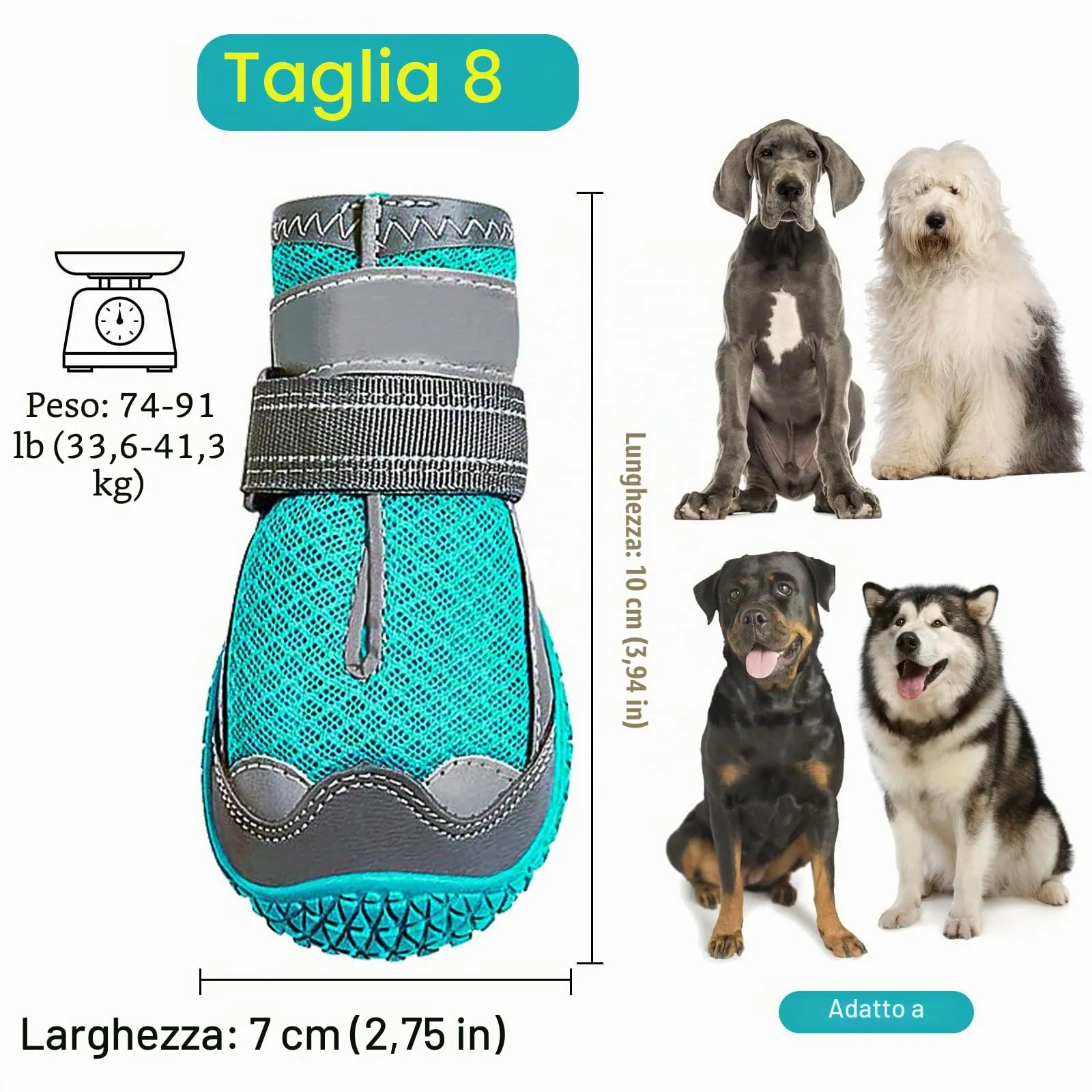 Stivali per Cani, 4pcs Scarpe per Cani Traspirante Antiscivolo con Cinghie Regolabili Riflettenti per Cani Piccola Taglia Media - immagine 3