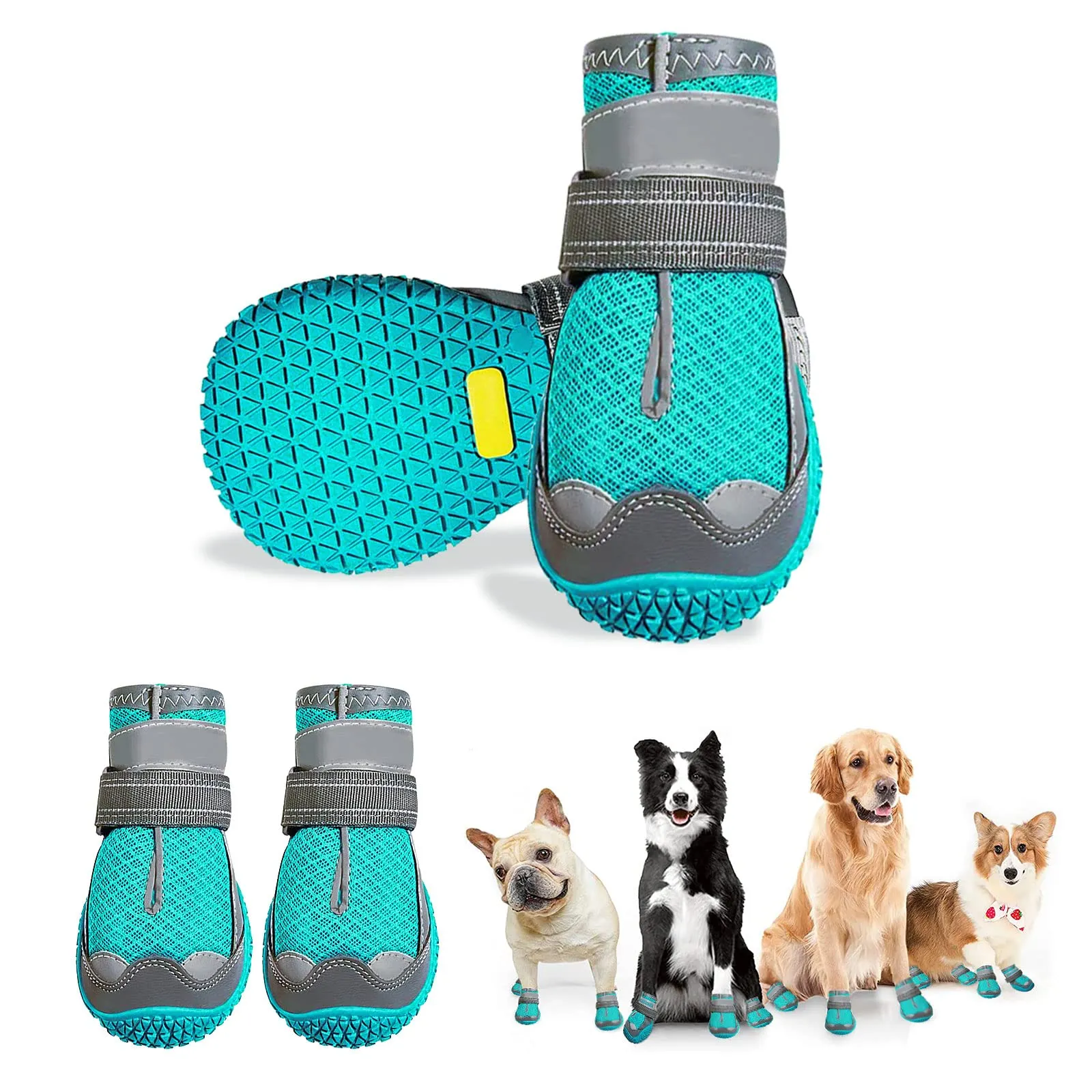 Stivali per Cani, 4pcs Scarpe per Cani Traspirante Antiscivolo con Cinghie Regolabili Riflettenti per Cani Piccola Taglia Media - immagine 1