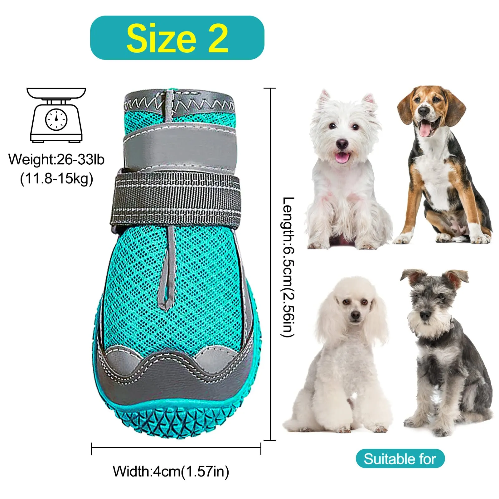 Stivali per Cani, 4pcs Scarpe per Cani Traspirante Antiscivolo con Cinghie Regolabili Riflettenti per Cani Piccola Taglia Media - immagine 3