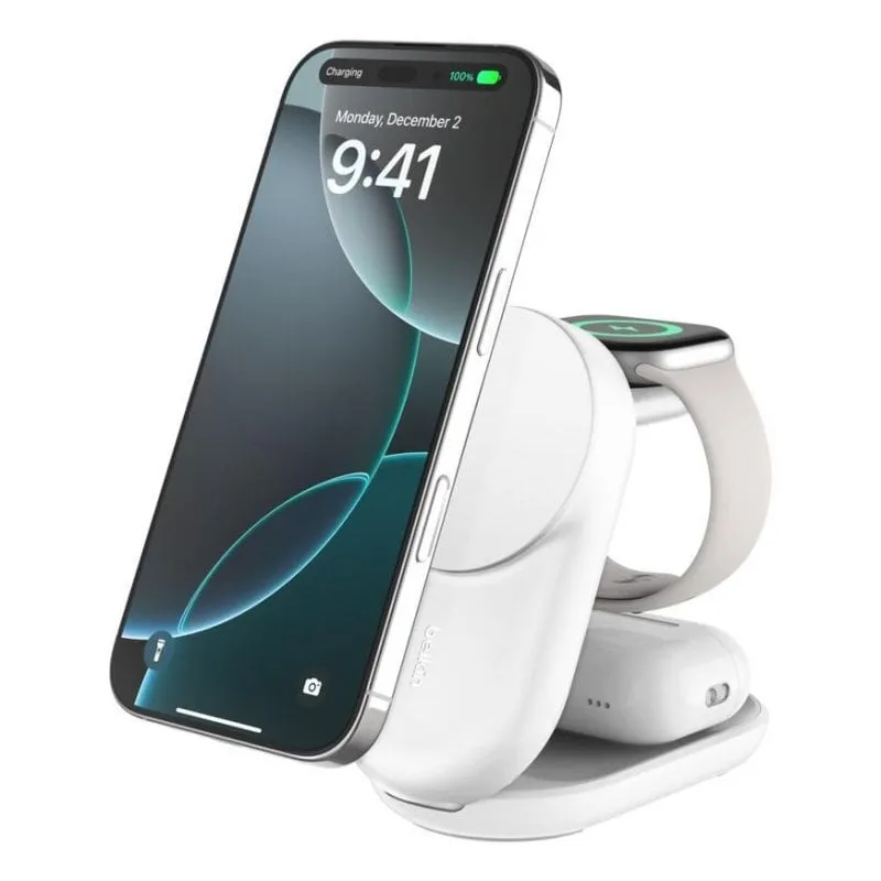 Caricatore wireless Belkin WIZ037KQWH Qi2 25W 3-in-1 pieghevole bianco - immagine 1