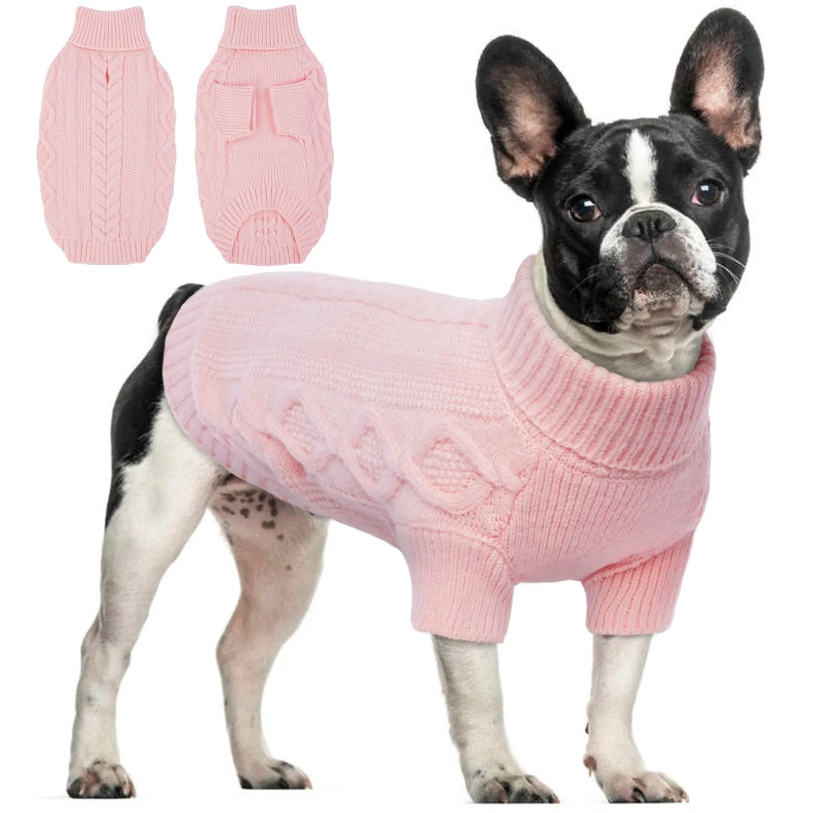 Hjumarayan Maglione per cani, semplice ed elegante, per cani, caldo maglione per cani di taglia media, con foro per la pettorina, bella felpa per cani con gambe per bulldog francese (rosa L) - immagine 1